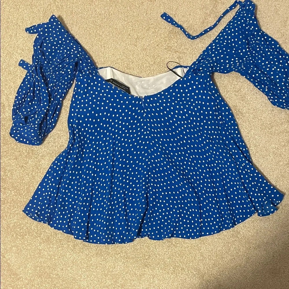 Zara Blue Polka Dot Blouse - Picture 2 of 4